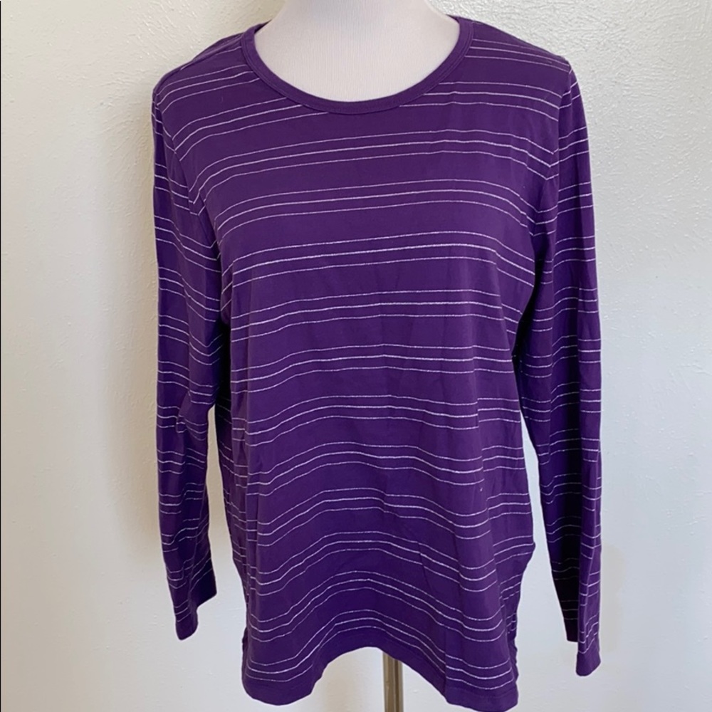 CJ Banks Purple Striped Long Sleeve Crew Neck Top Size X